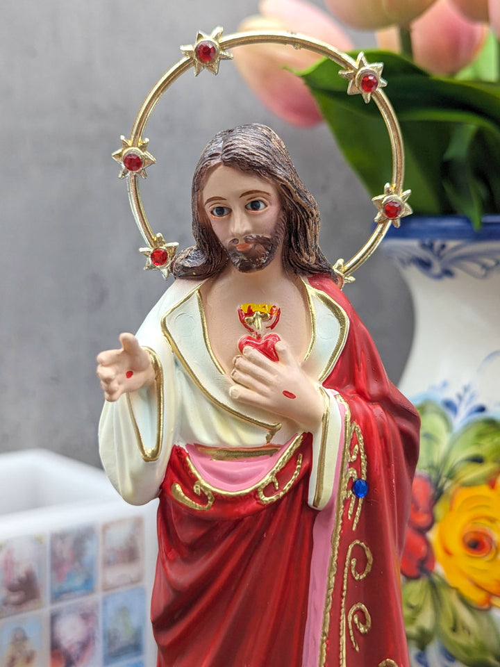 10.5 Inch Hand Painted Sacred Heart of Jesus Statue