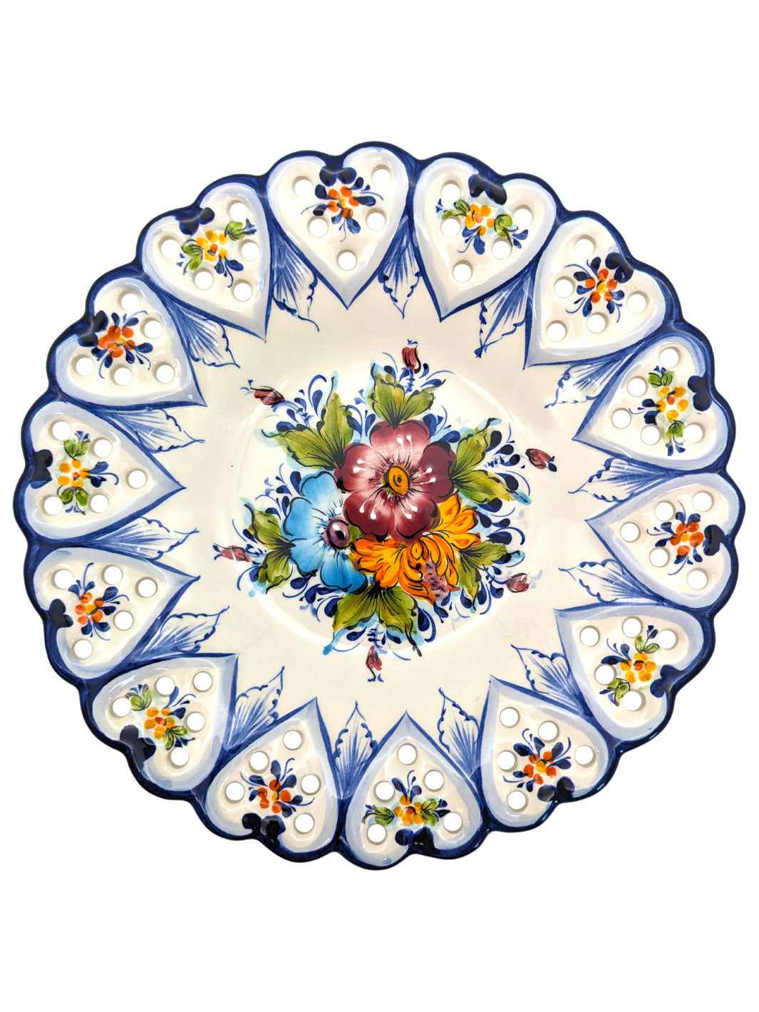 11.5 Inch Hand painted Alcobaça Ceramic Decorative Plate Border Hearts