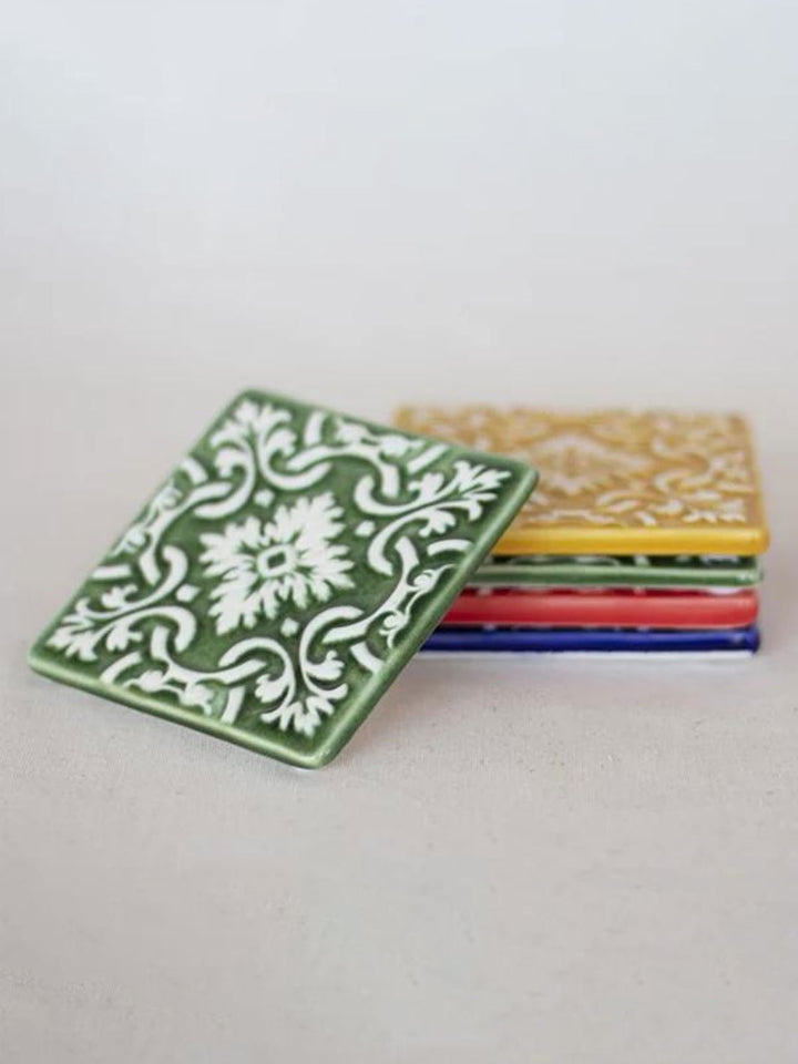 Hand-Painted Ceramic Coasters Azulejo – Set of 2