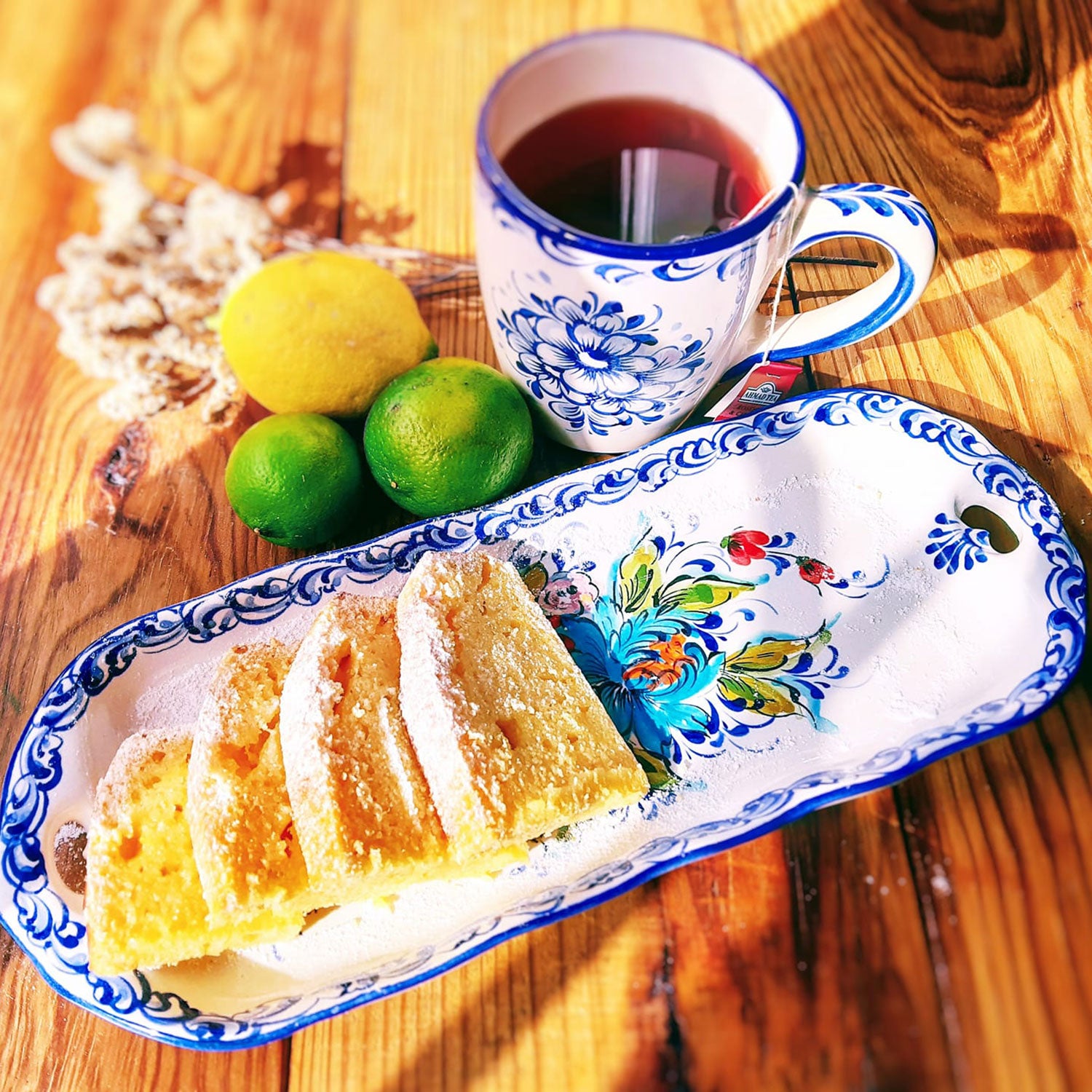 Hand painted coffee mug and serving tray