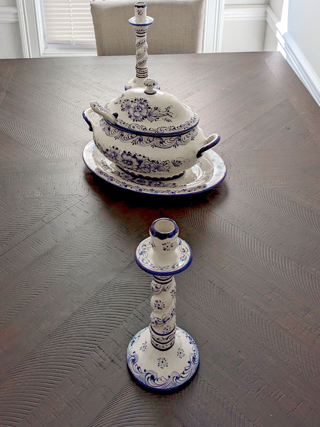 Hand Painted Alcobaça Ceramic Blue and White Decorative  Candle Holder – Set of 2