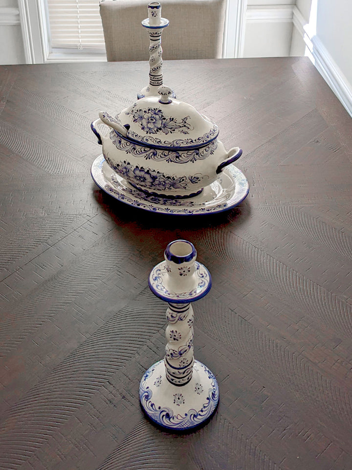 Hand Painted Alcobaça Ceramic Blue and White Decorative  Candle Holder – Set of 2