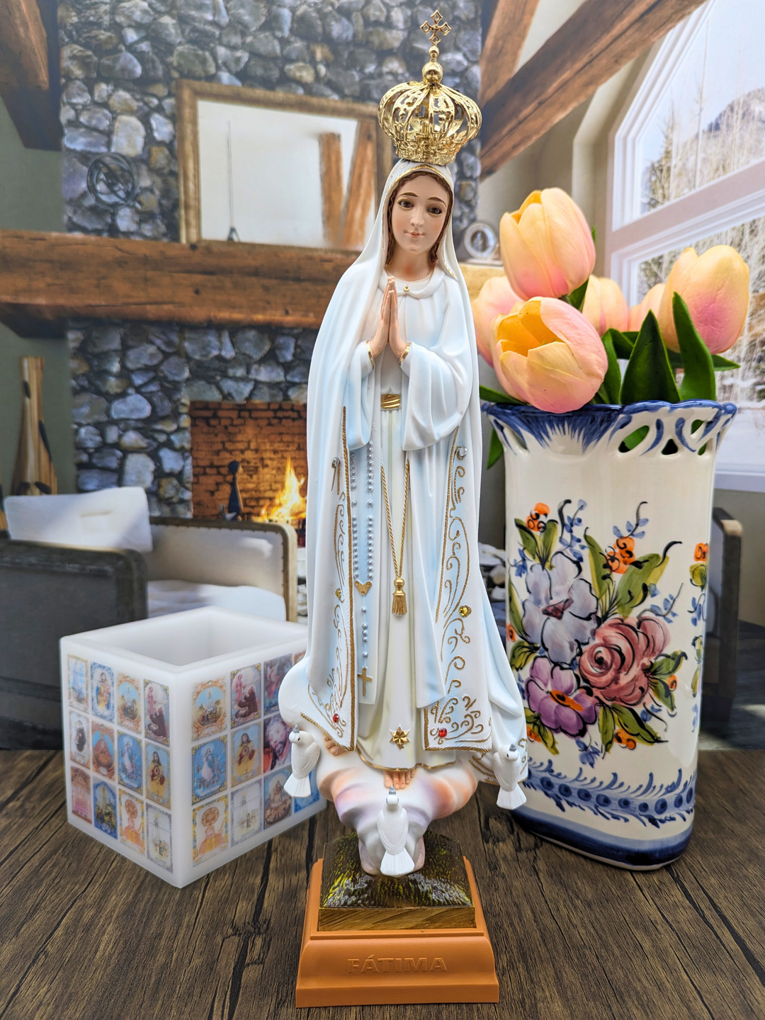 15 Inch Glass Eyes Our Lady of Fatima Statue Made in Portugal