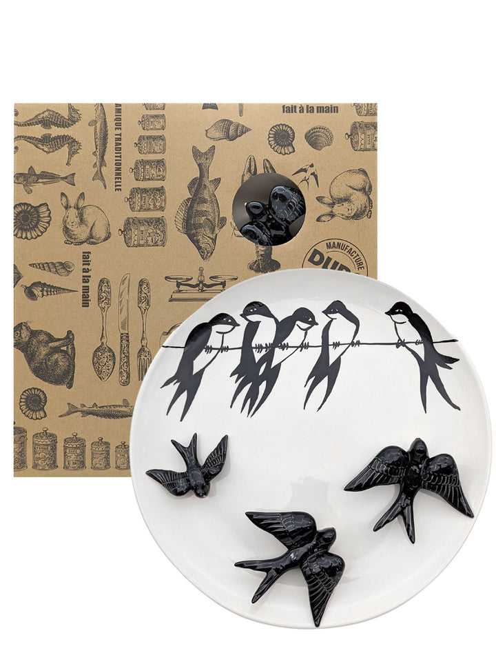 15.5 Inch Hand Painted Portuguese Ceramic Decorative Plate with Swallows