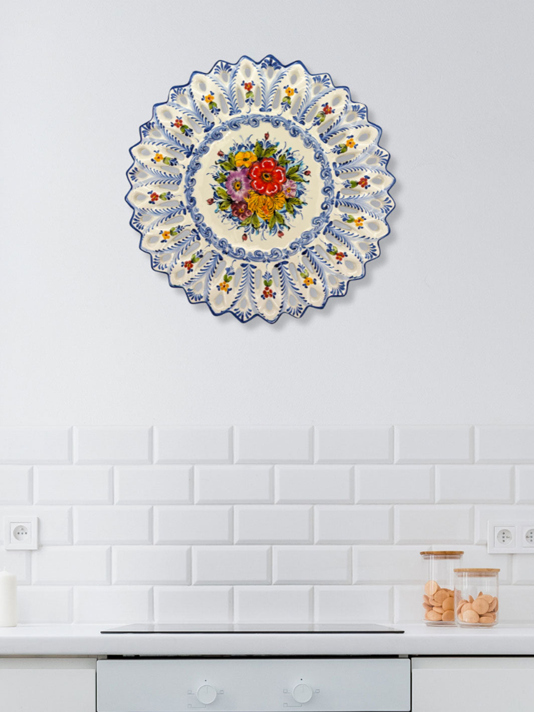 15.5 Inch Hand painted Alcobaça Ceramic Decorative Plate