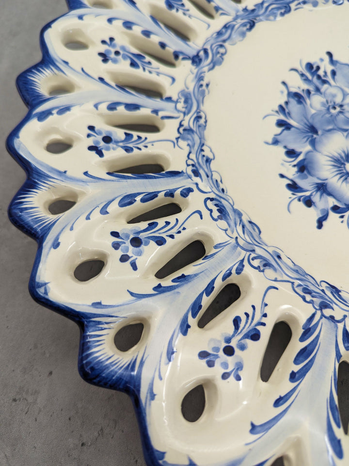 15.5 Inch Hand painted Blue and White Alcobaça Ceramic Decorative Plate