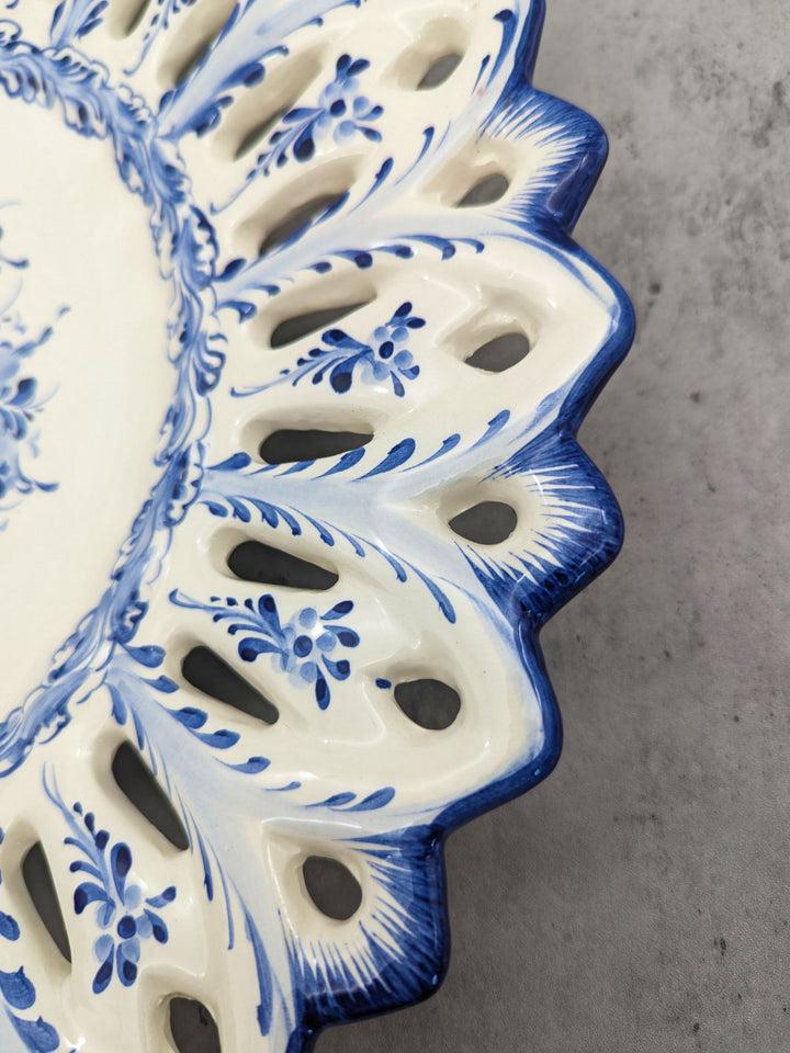 15.5 Inch Hand painted Blue and White Alcobaça Ceramic Decorative Plate