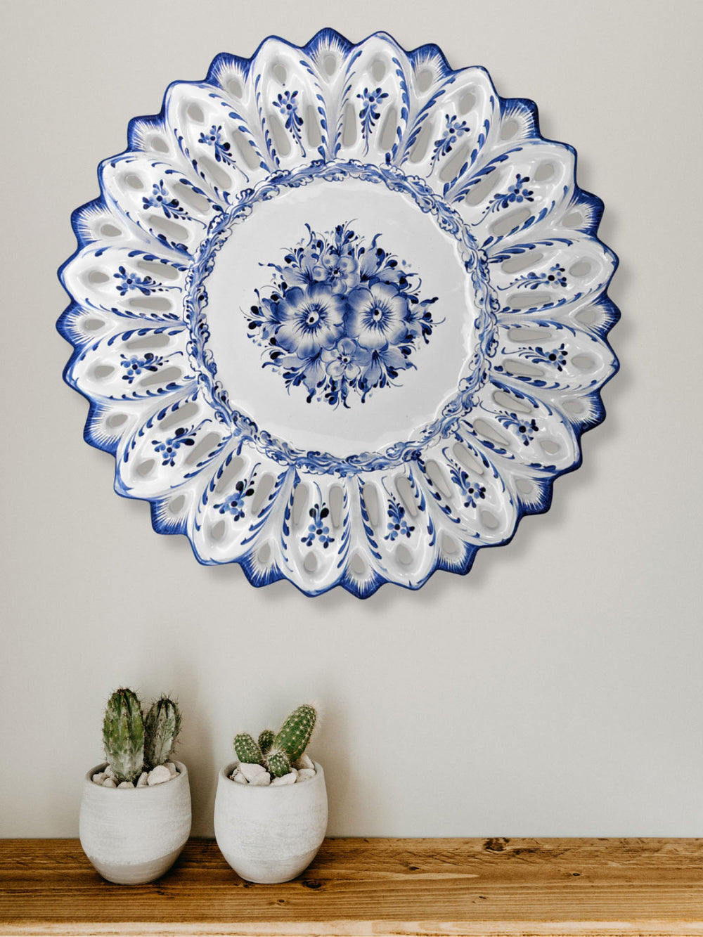 15.5 Inch Hand painted Blue and White Alcobaça Ceramic Decorative Plate