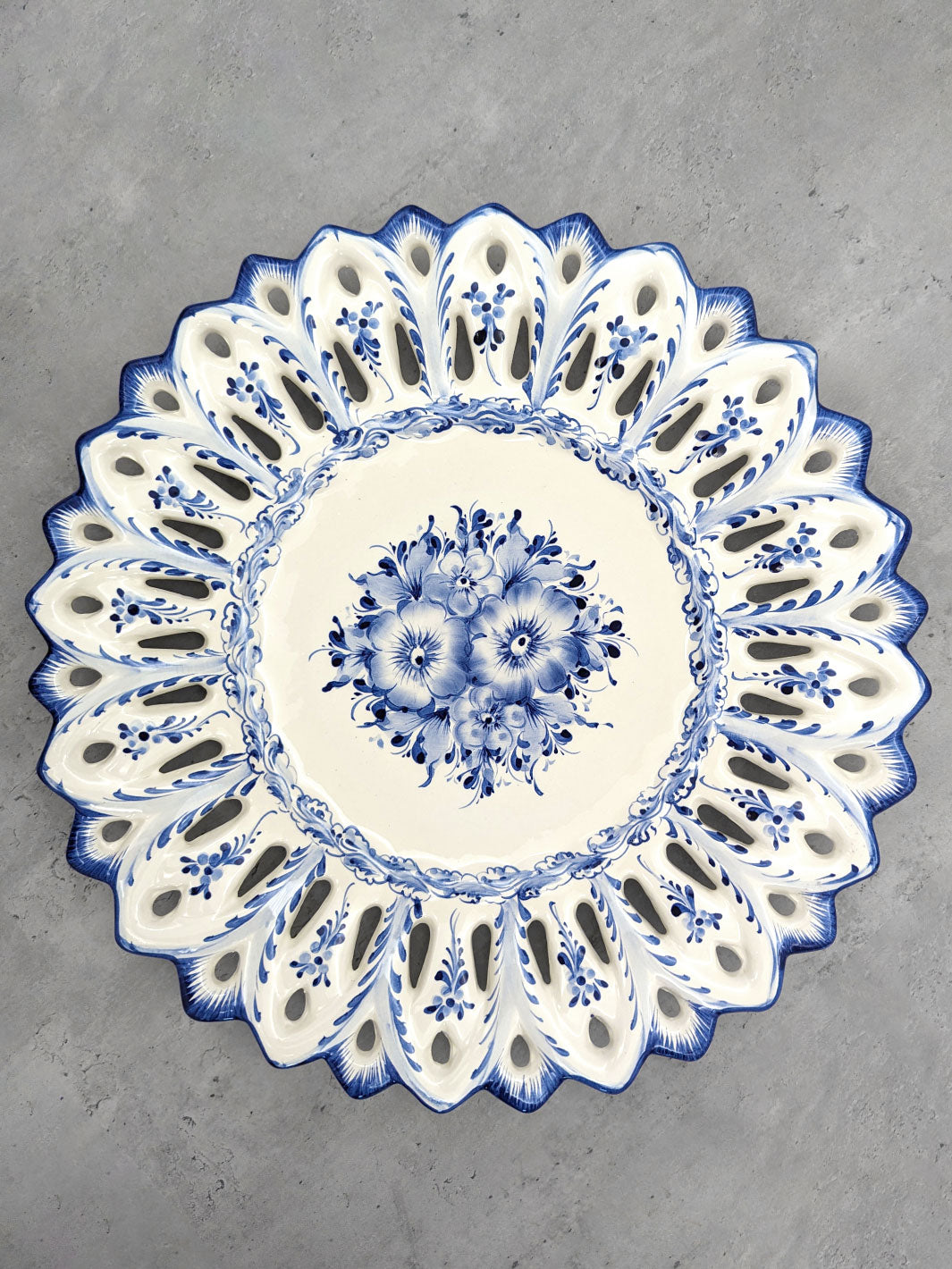 15.5 Inch Hand painted Blue and White Alcobaça Ceramic Decorative Plate