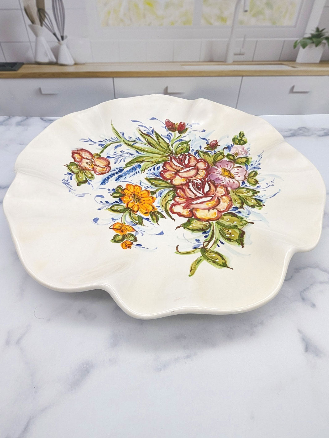 16.5 Inch Hand Painted Alcobaça Ceramic Decorative Plate - Florence