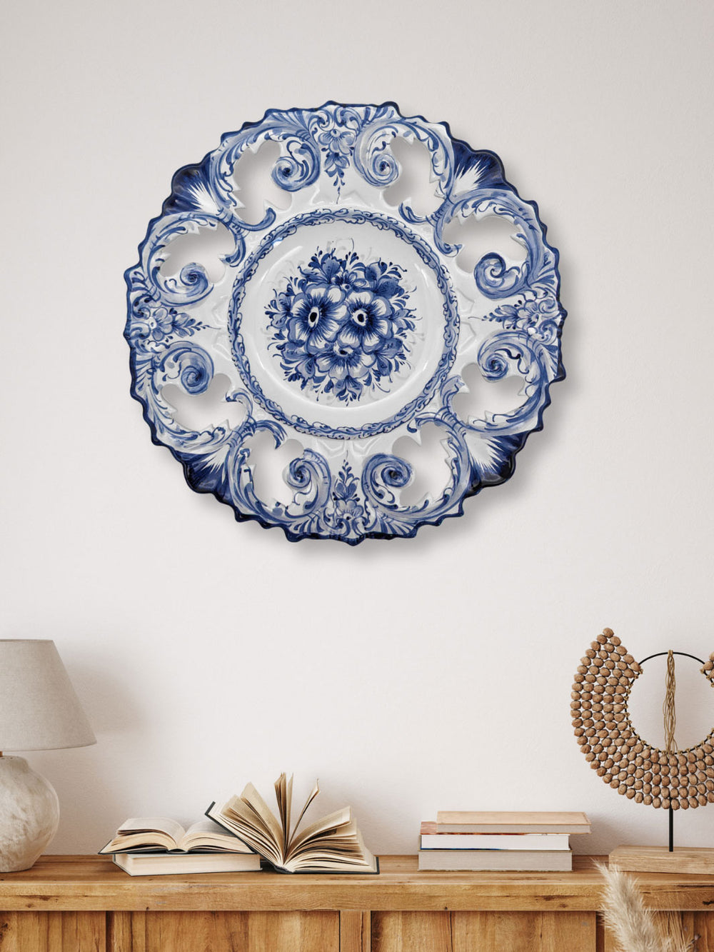 14 Inch Hand painted Blue and White Portuguese Ceramic Decorative Plate