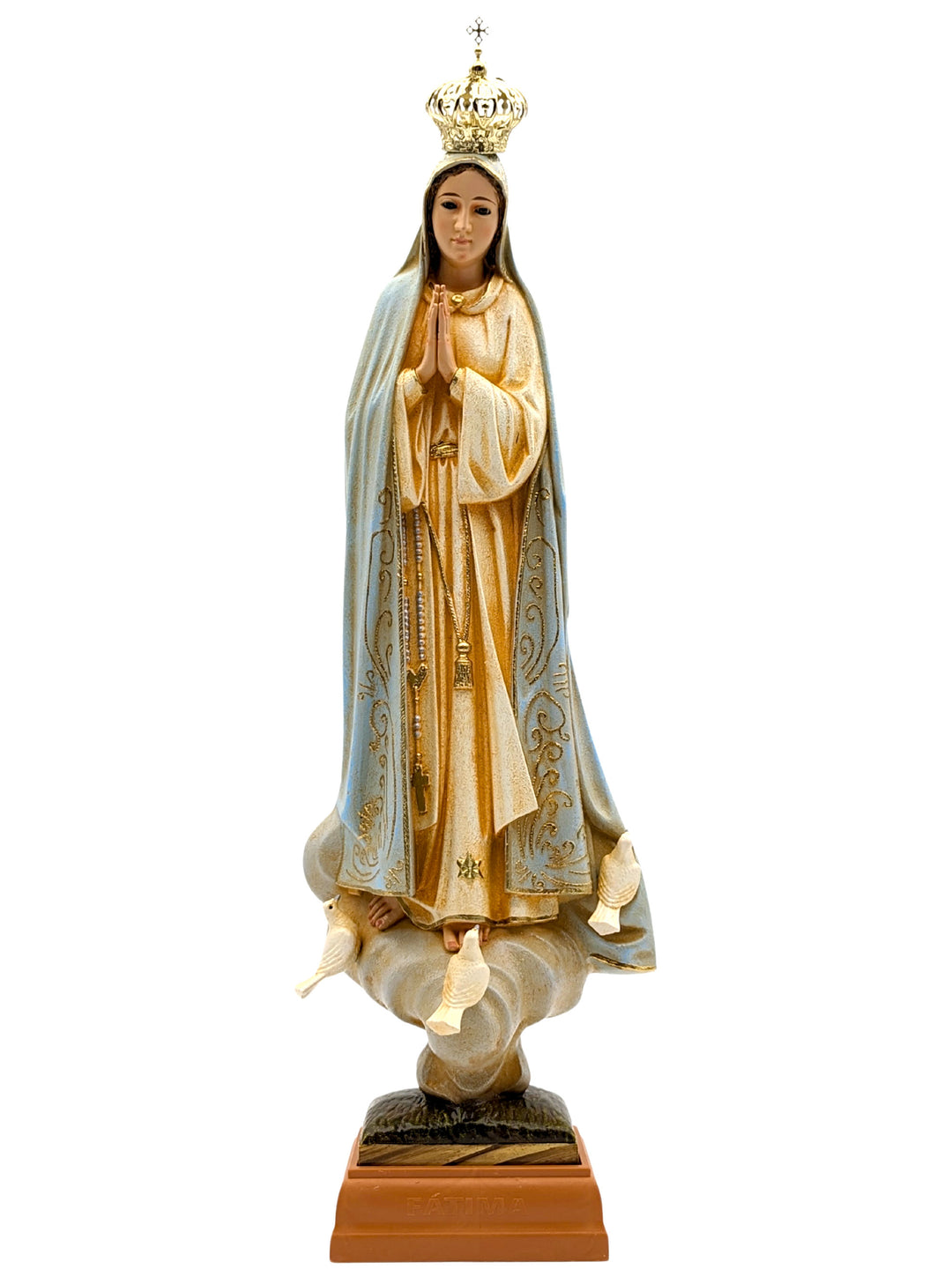 19 Inch Glass Eyes Our Lady of Fatima Statue with Blue Cloak
