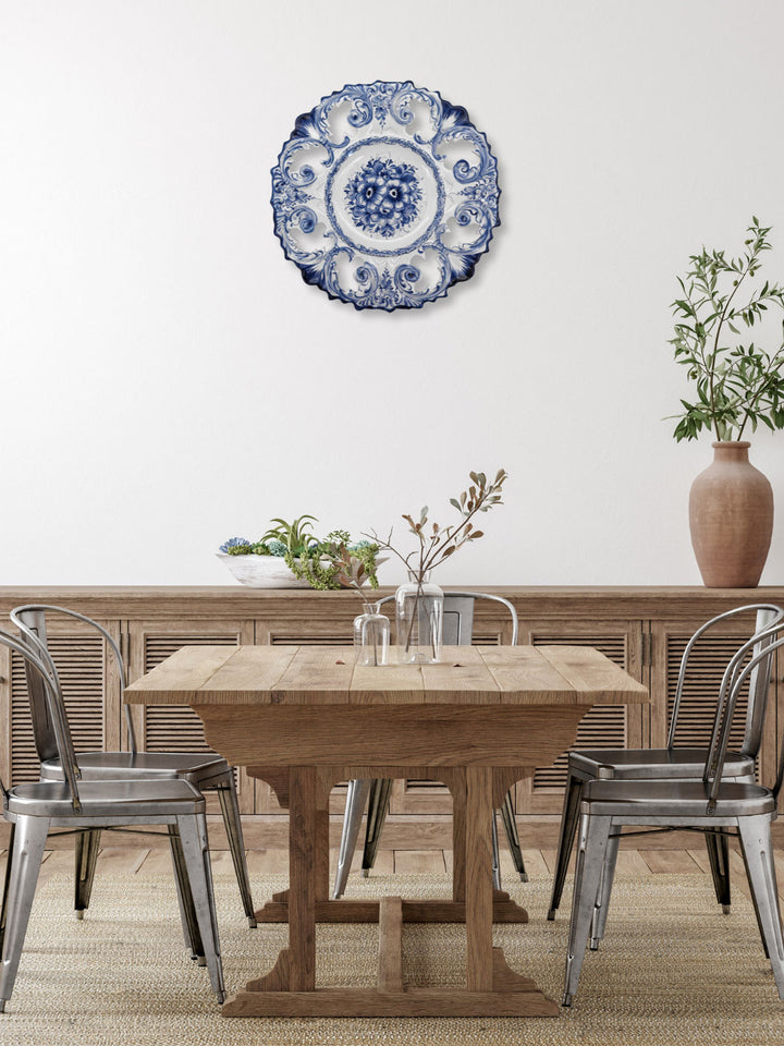14 Inch Hand painted Blue and White Portuguese Ceramic Decorative Plate