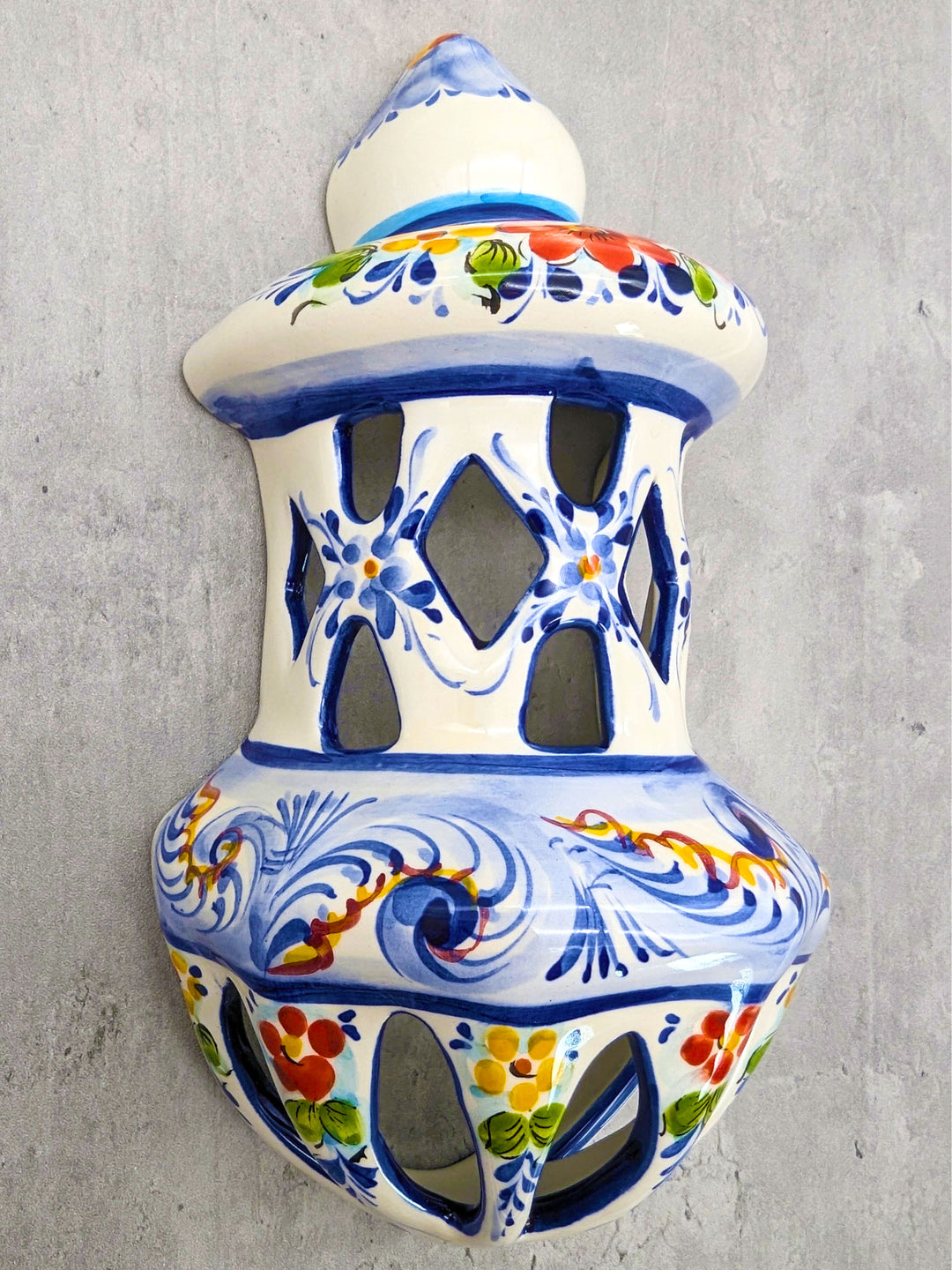 Portuguese Pottery Hand Painted Alcobaça Ceramic Wall Lantern