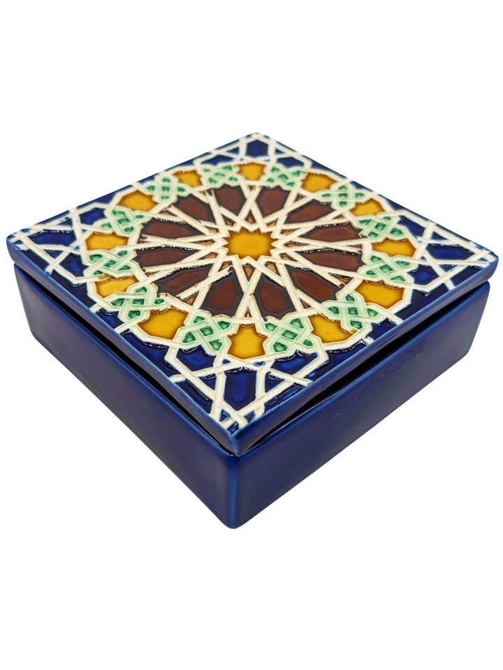 Hand Painted Portuguese Tiles Decorative Ceramic Box with Lid