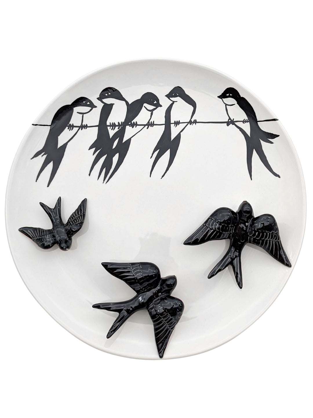 15.5 Inch Hand Painted Portuguese Ceramic Decorative Plate with Swallows