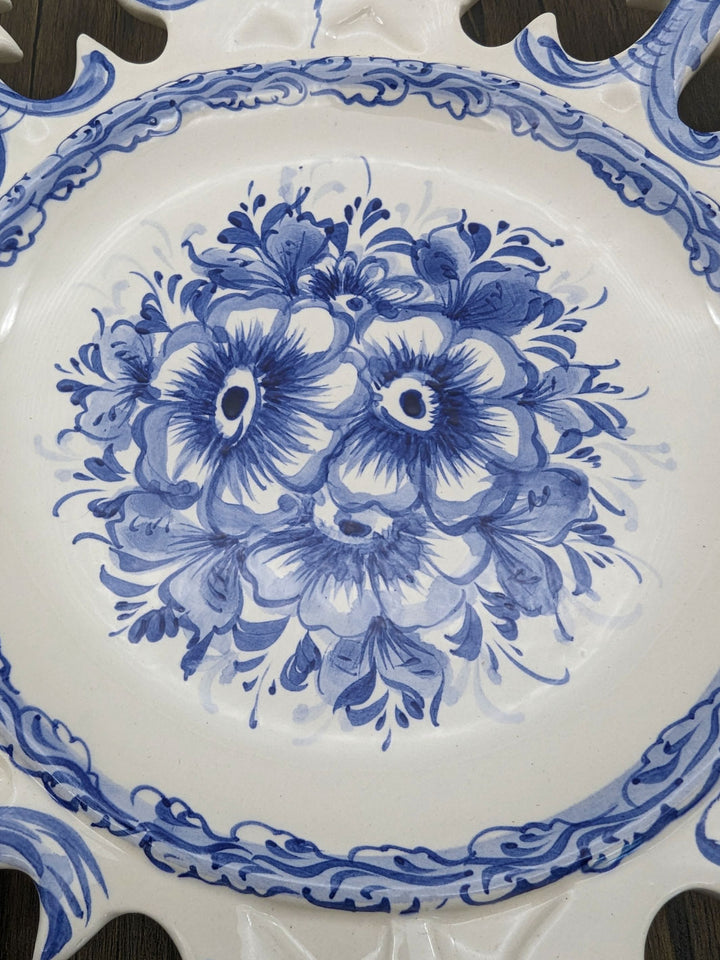 14 Inch Hand painted Blue and White Portuguese Ceramic Decorative Plate