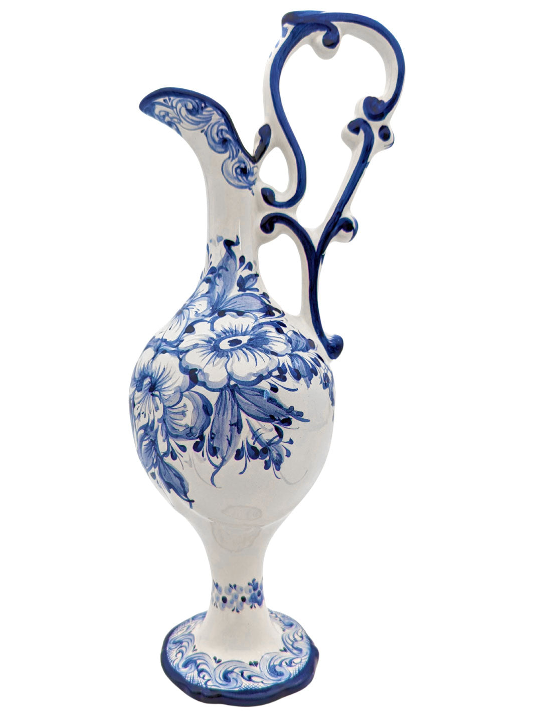 Portuguese Pottery Hand Painted Alcobaça Ceramic Blue & White Pitcher - GomilPortuguese Pottery Hand Painted Alcobaça Ceramic Blue & White Pitcher - Gomil