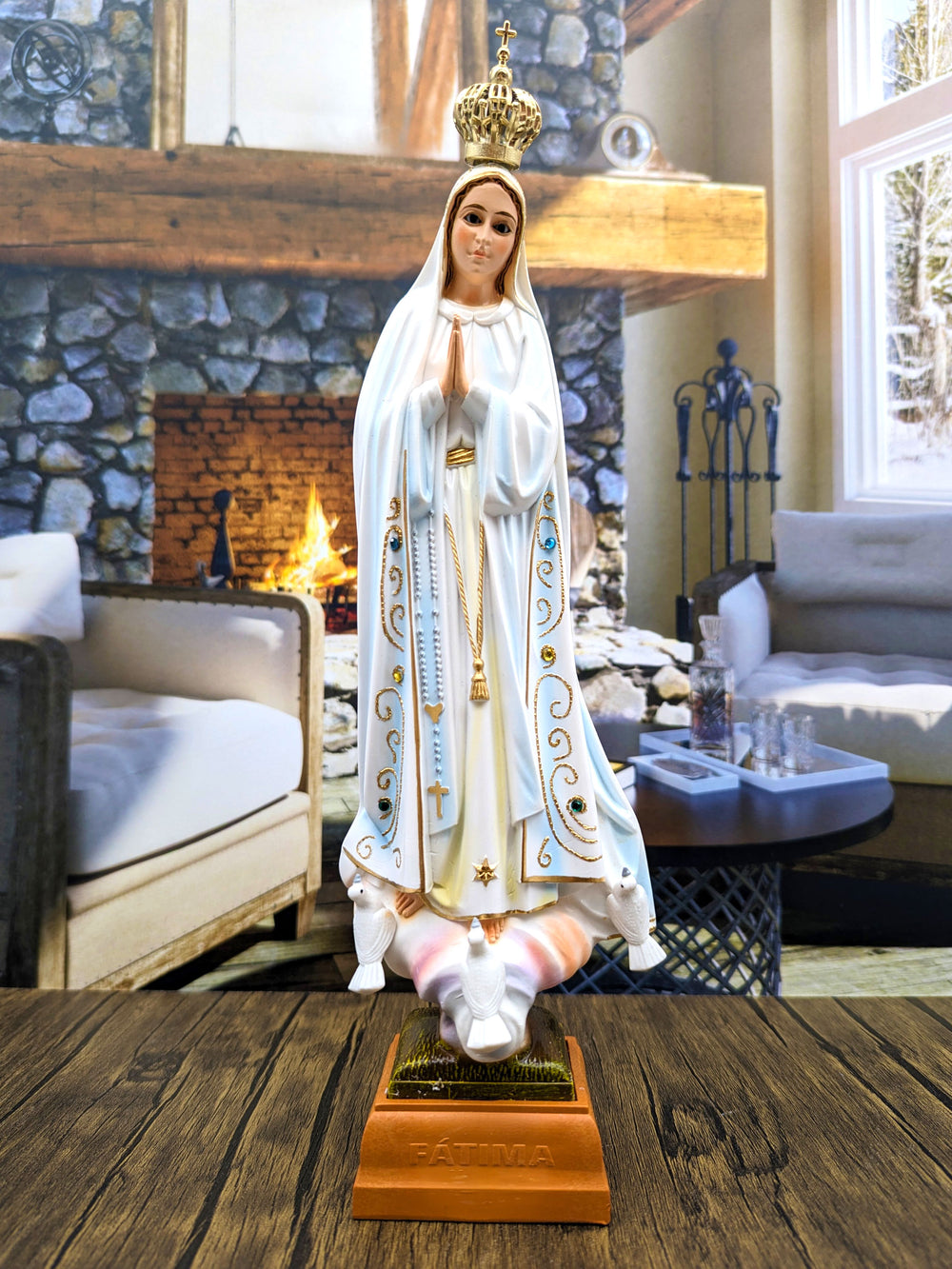 12 Inch Glass Eyes Our Lady of Fatima Statue Made in Portugal