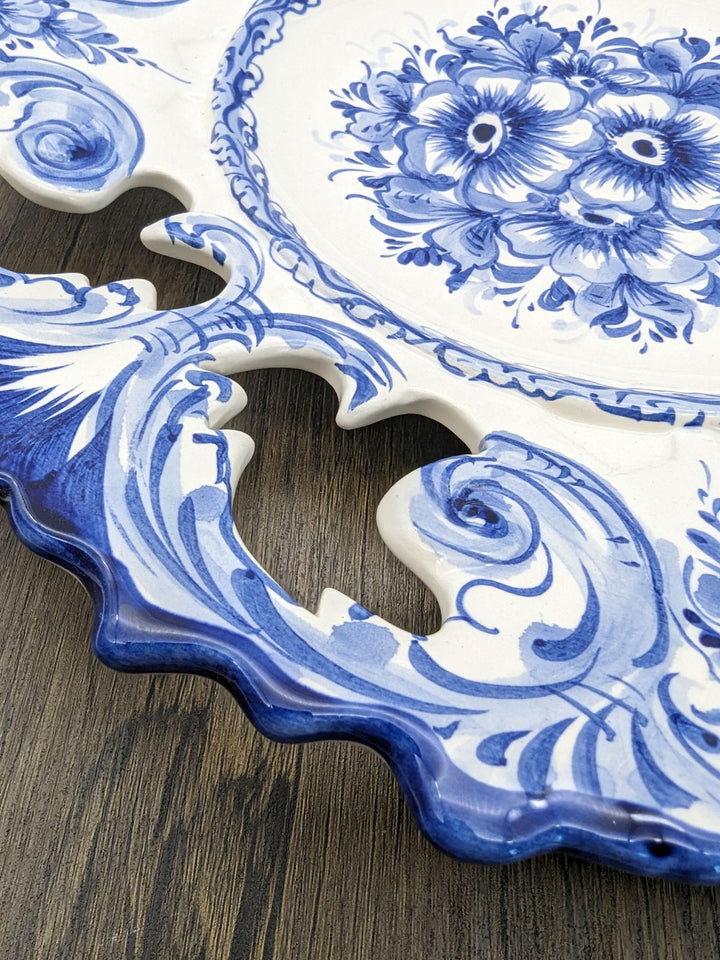 14 Inch Hand painted Blue and White Portuguese Ceramic Decorative Plate