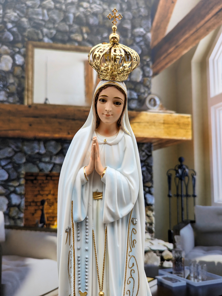 15 Inch Glass Eyes Our Lady of Fatima Statue Made in Portugal
