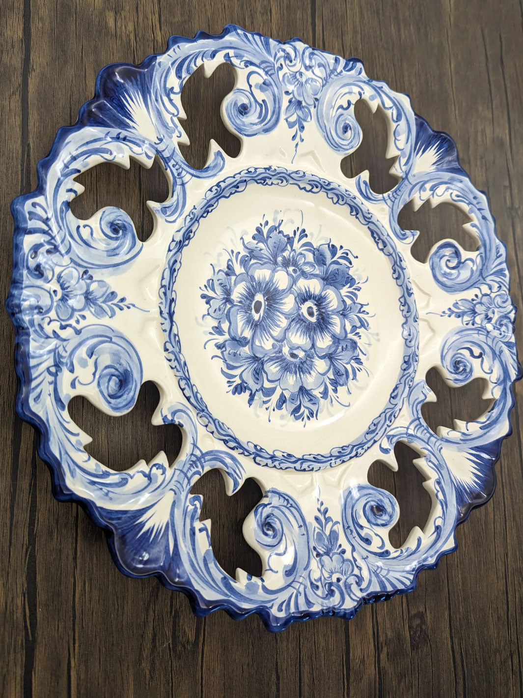 14 Inch Hand painted Blue and White Portuguese Ceramic Decorative Plate
