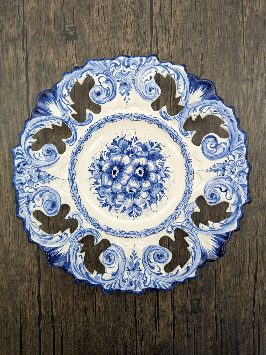 14 Inch Hand painted Blue and White Portuguese Ceramic Decorative Plate