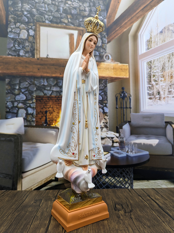 15 Inch Glass Eyes Our Lady of Fatima Statue Made in Portugal
