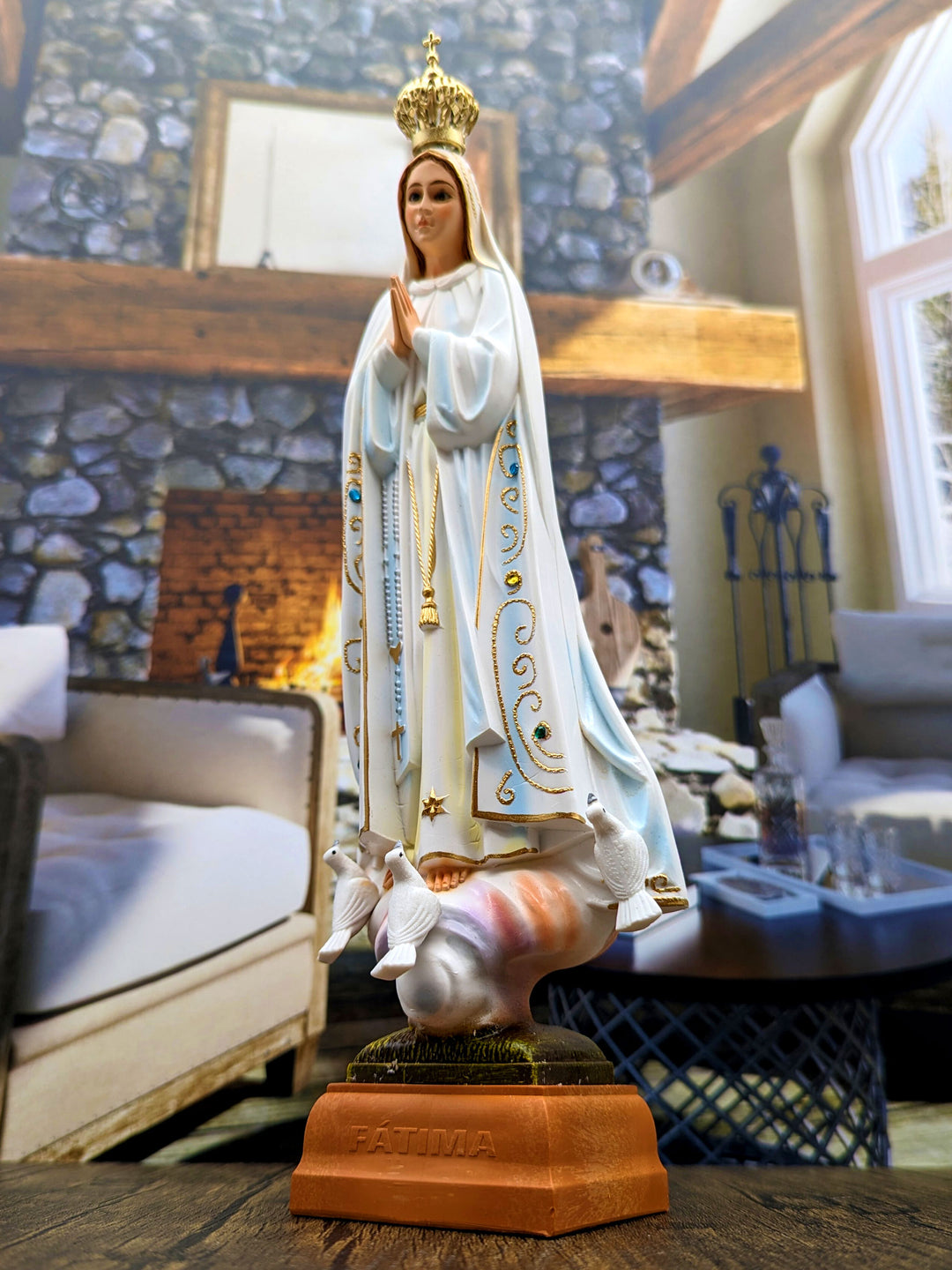 12 Inch Glass Eyes Our Lady of Fatima Statue Made in Portugal