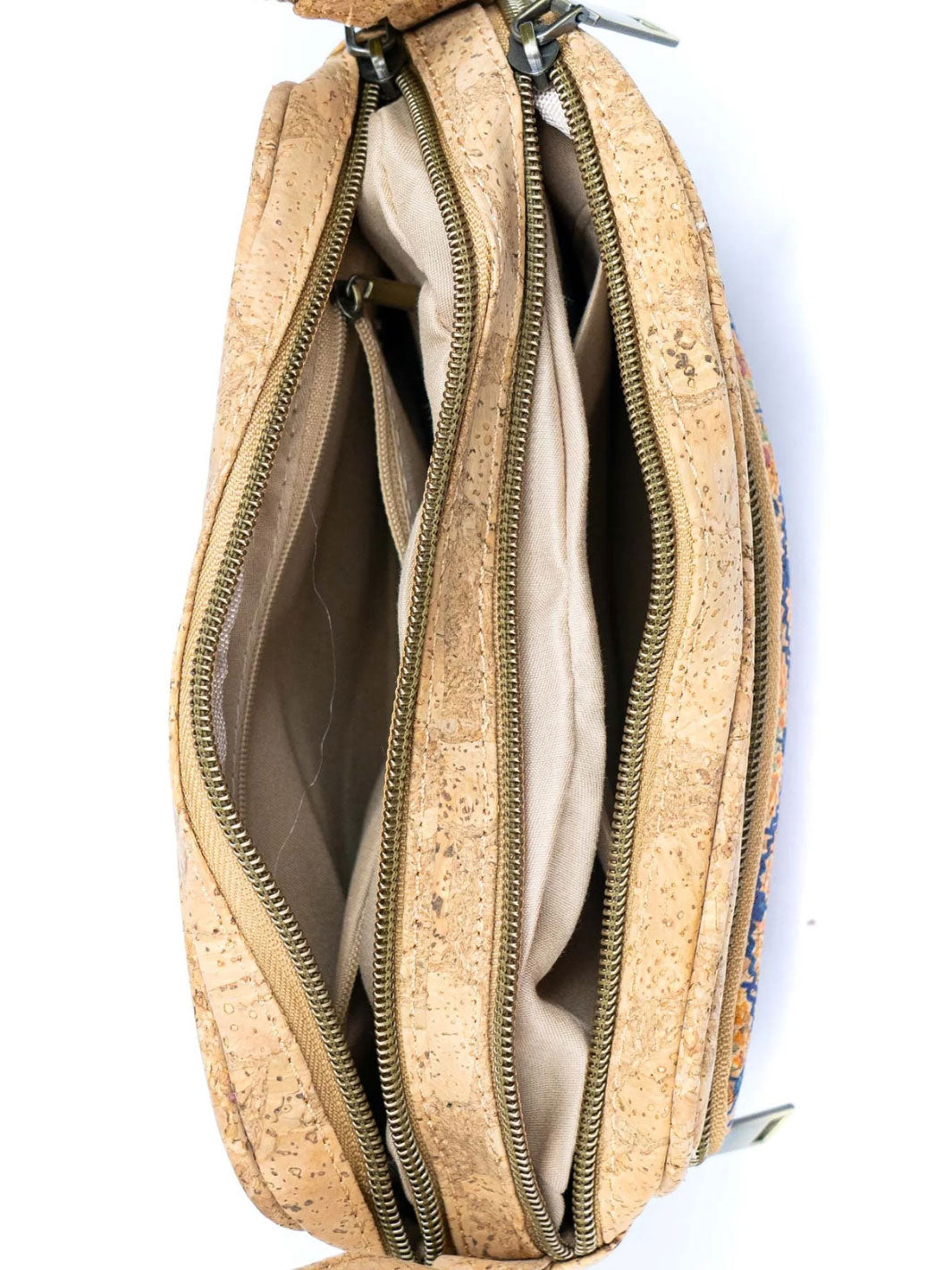 Cork leather bag with zipper on a white background