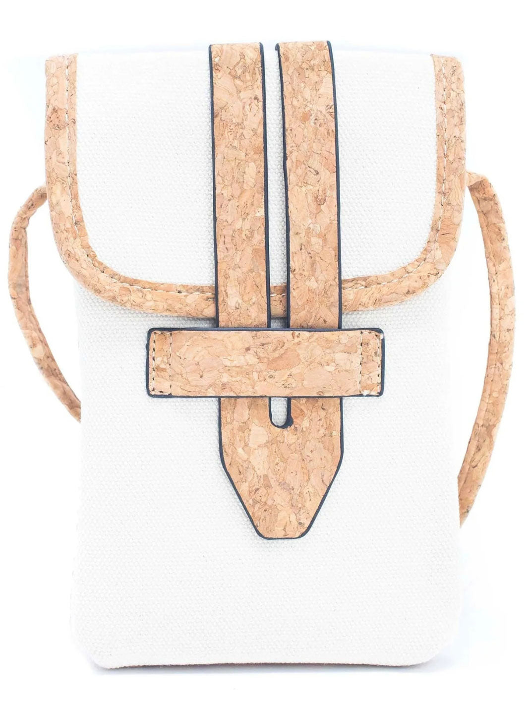 White backpack with cork straps on a white background
