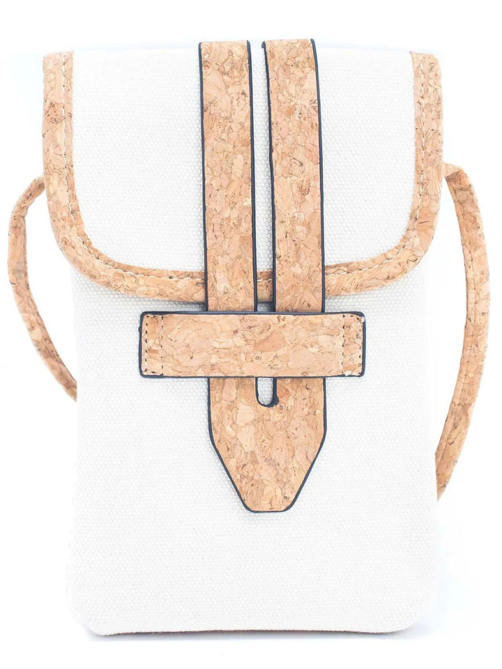 White backpack with cork straps on a white background