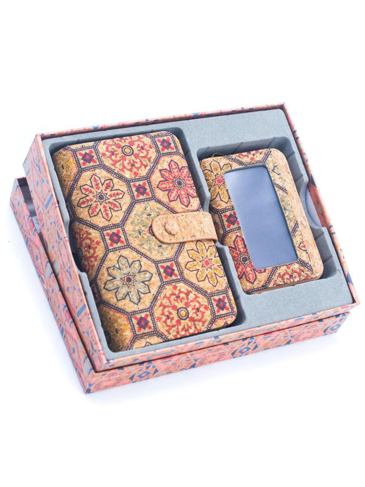 Elegant Portuguese Tiles Cork Wallet Set for Women's - Stylish Gift Box Duo