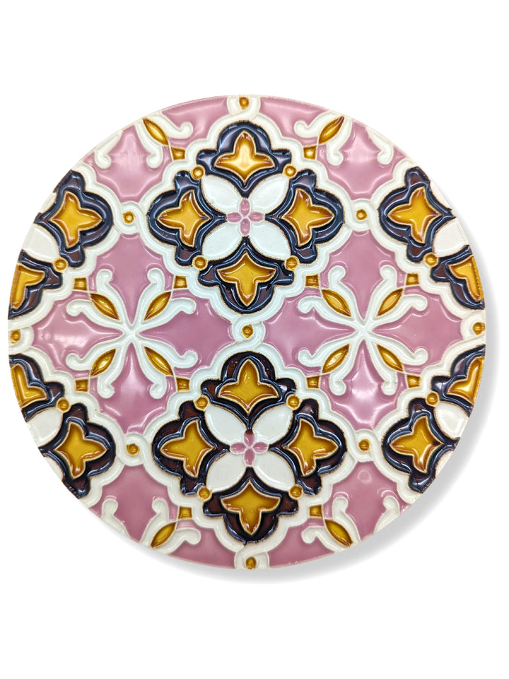 Hand-Painted Portuguese Ceramic Tile Round Trivet – Azulejos Design