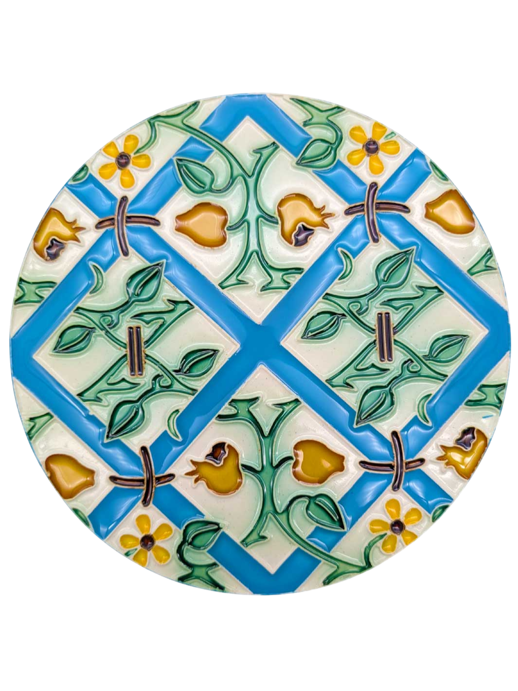 Hand-Painted Portuguese Ceramic Tile Round Trivet – Azulejos Design