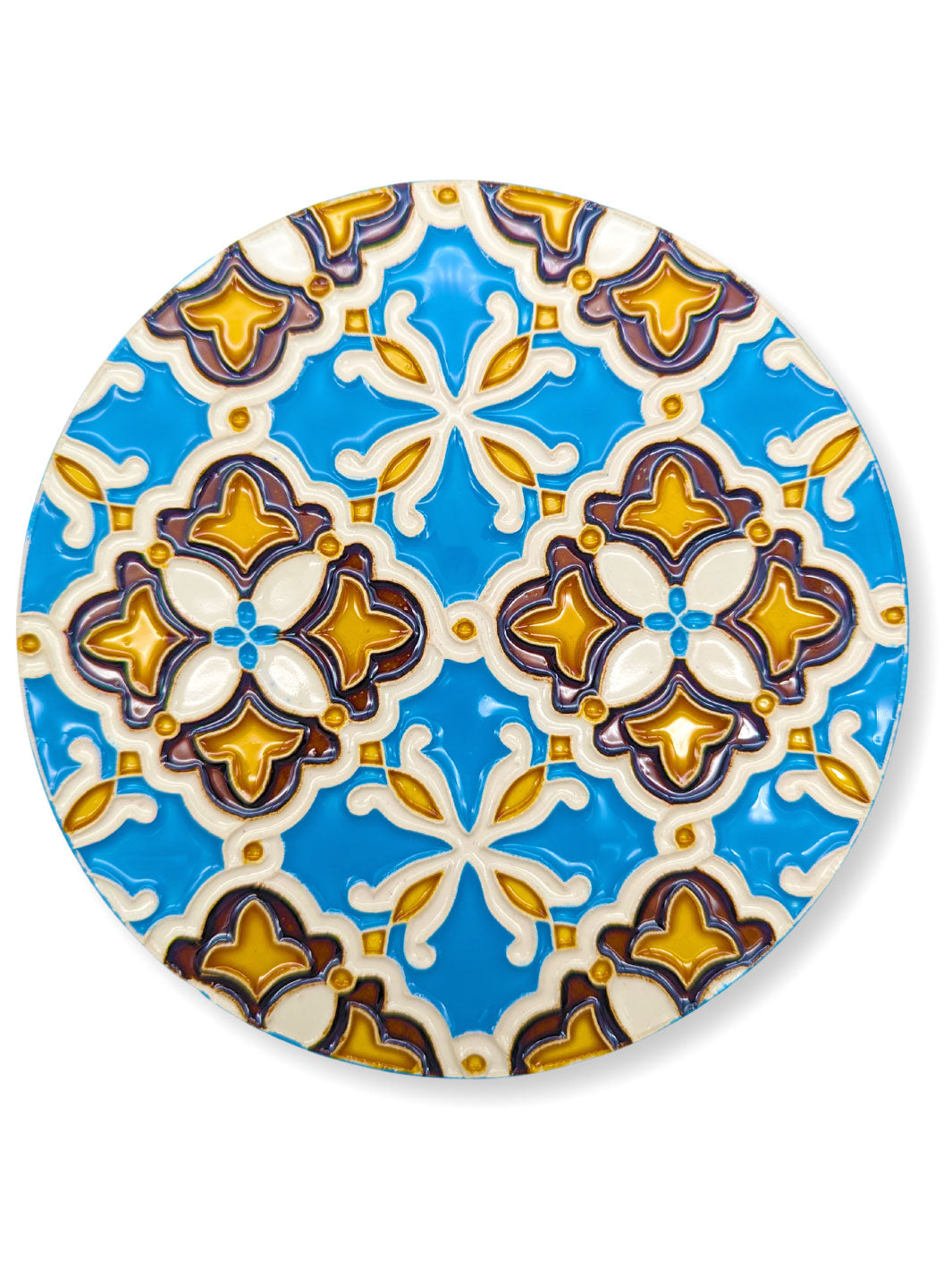 Hand-Painted Portuguese Ceramic Tile Round Trivet – Azulejos Design