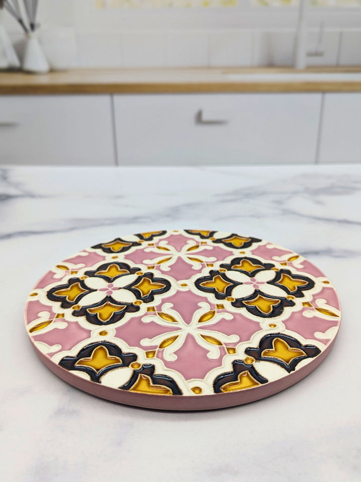 Hand-Painted Portuguese Ceramic Tile Round Trivet – Azulejos Design