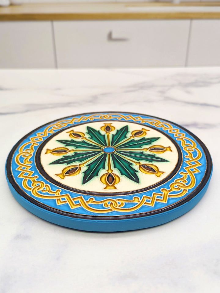 Hand-Painted Portuguese Ceramic Tile Round Trivet – Azulejos Design