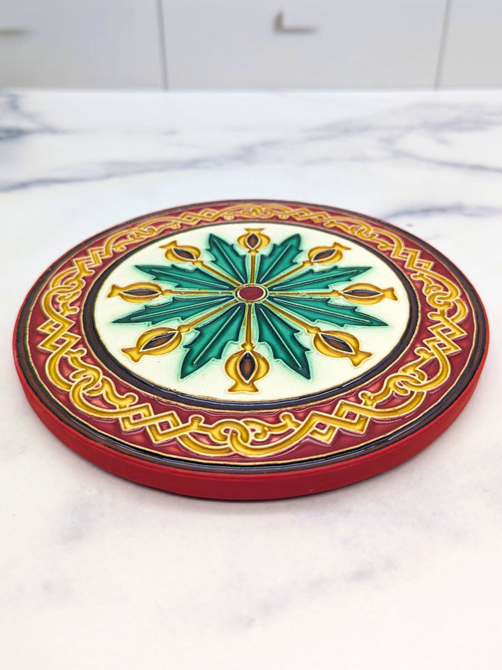 Hand-Painted Portuguese Ceramic Tile Round Trivet – Azulejos Design