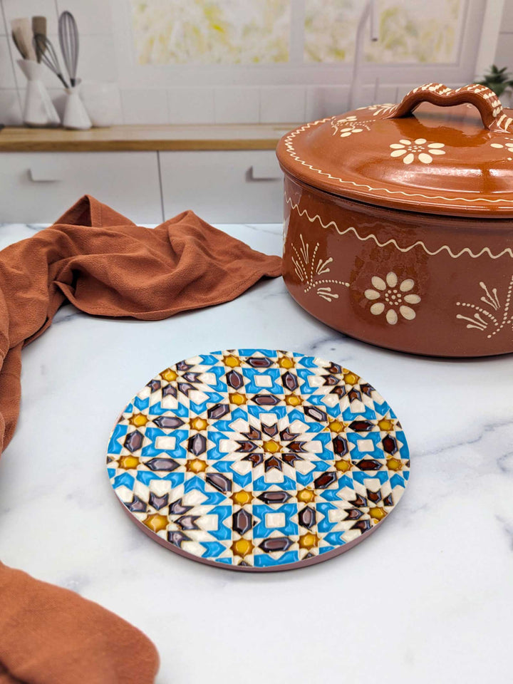 Hand-Painted Portuguese Ceramic Tile Round Trivet – Azulejos Design