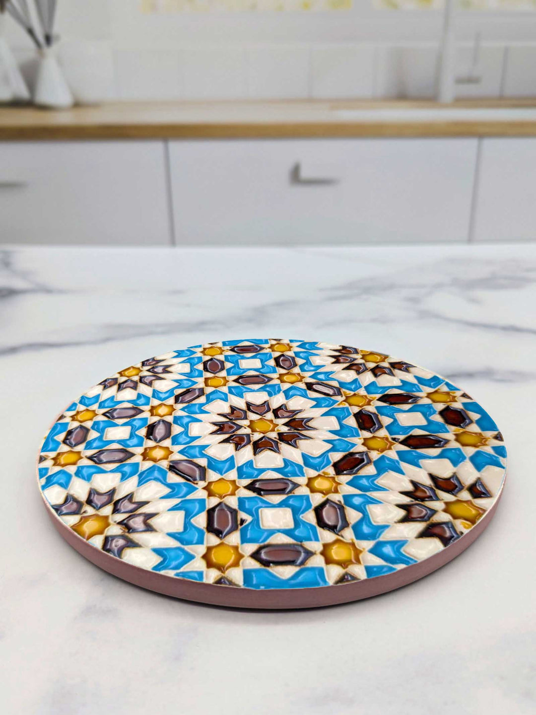 Hand-Painted Portuguese Ceramic Tile Round Trivet – Azulejos Design