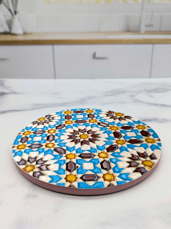 Hand-Painted Portuguese Ceramic Tile Round Trivet – Azulejos Design
