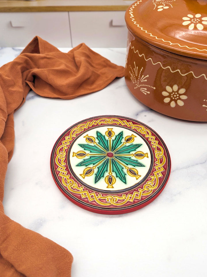Hand-Painted Portuguese Ceramic Tile Round Trivet – Azulejos Design