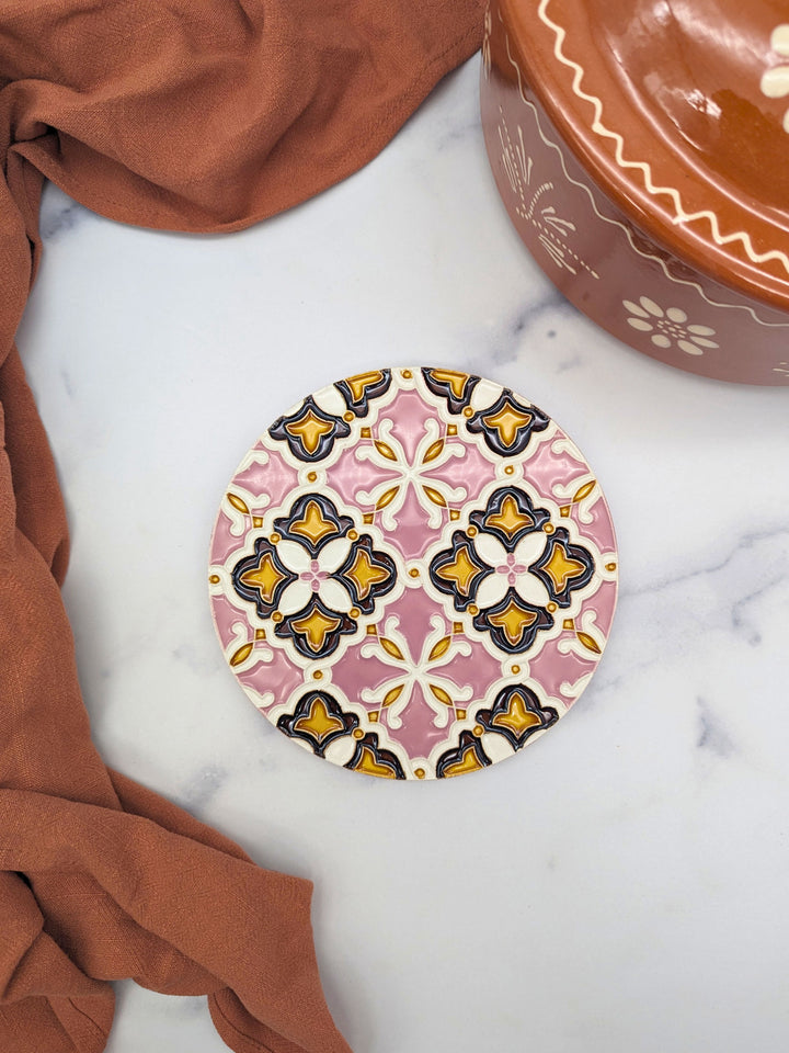 Hand-Painted Portuguese Ceramic Tile Round Trivet – Azulejos Design
