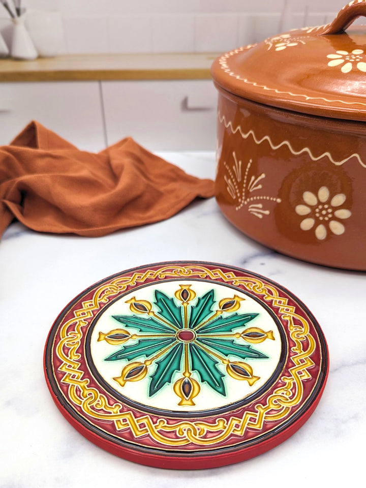 Hand-Painted Portuguese Ceramic Tile Round Trivet – Azulejos Design