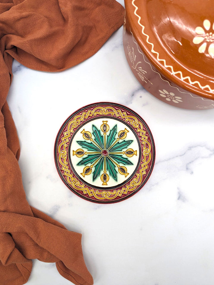 Hand-Painted Portuguese Ceramic Tile Round Trivet – Azulejos Design