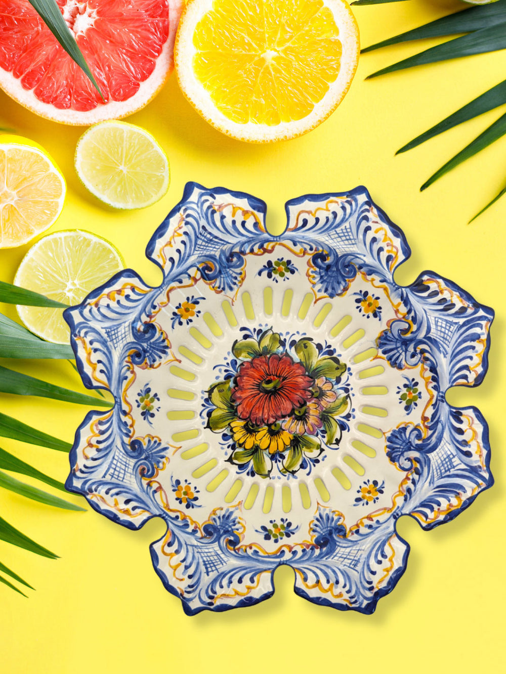 Hand Painted Alcobaça Ceramic Decorative Fruit Bowl