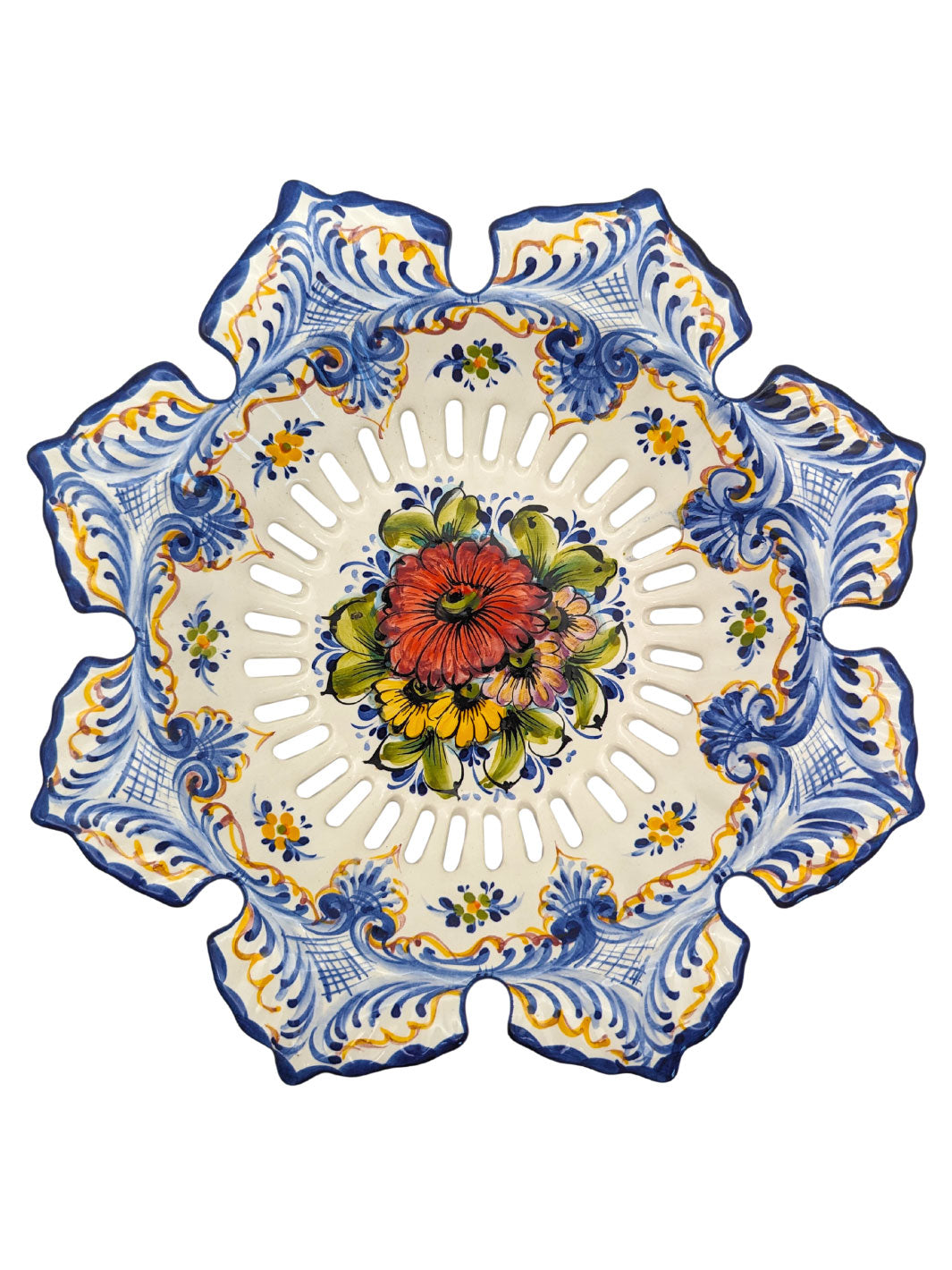 Hand Painted Alcobaça Ceramic Decorative Fruit Bowl
