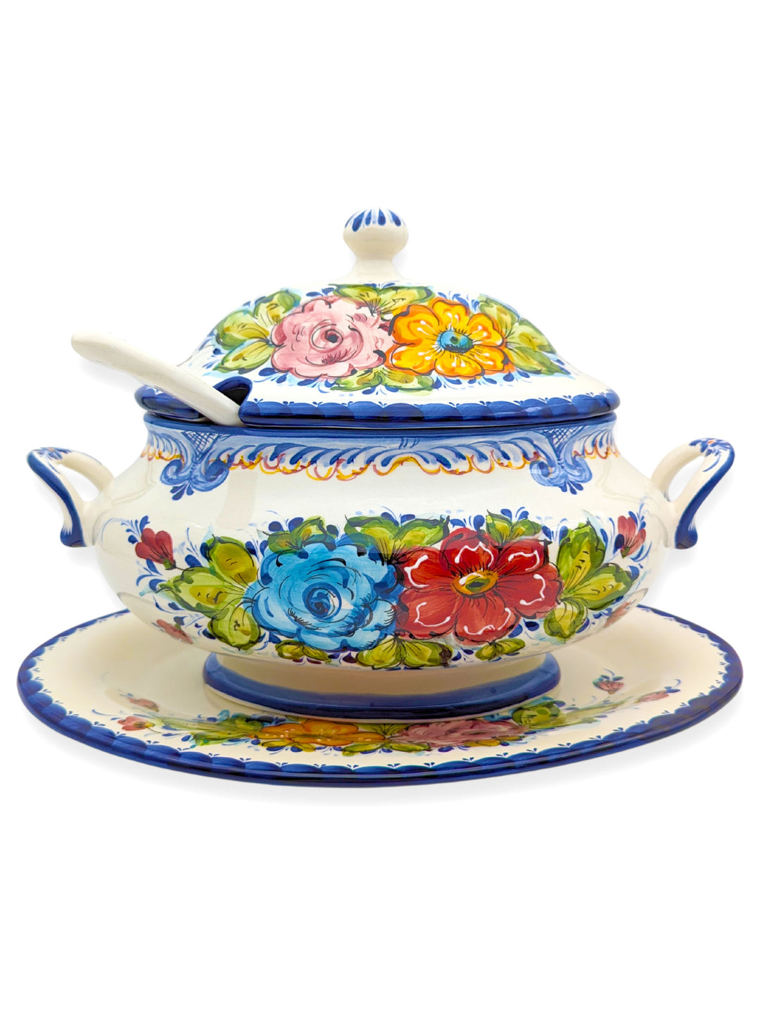 Hand Painted Alcobaça Ceramic Decorative Tureen Floral Design