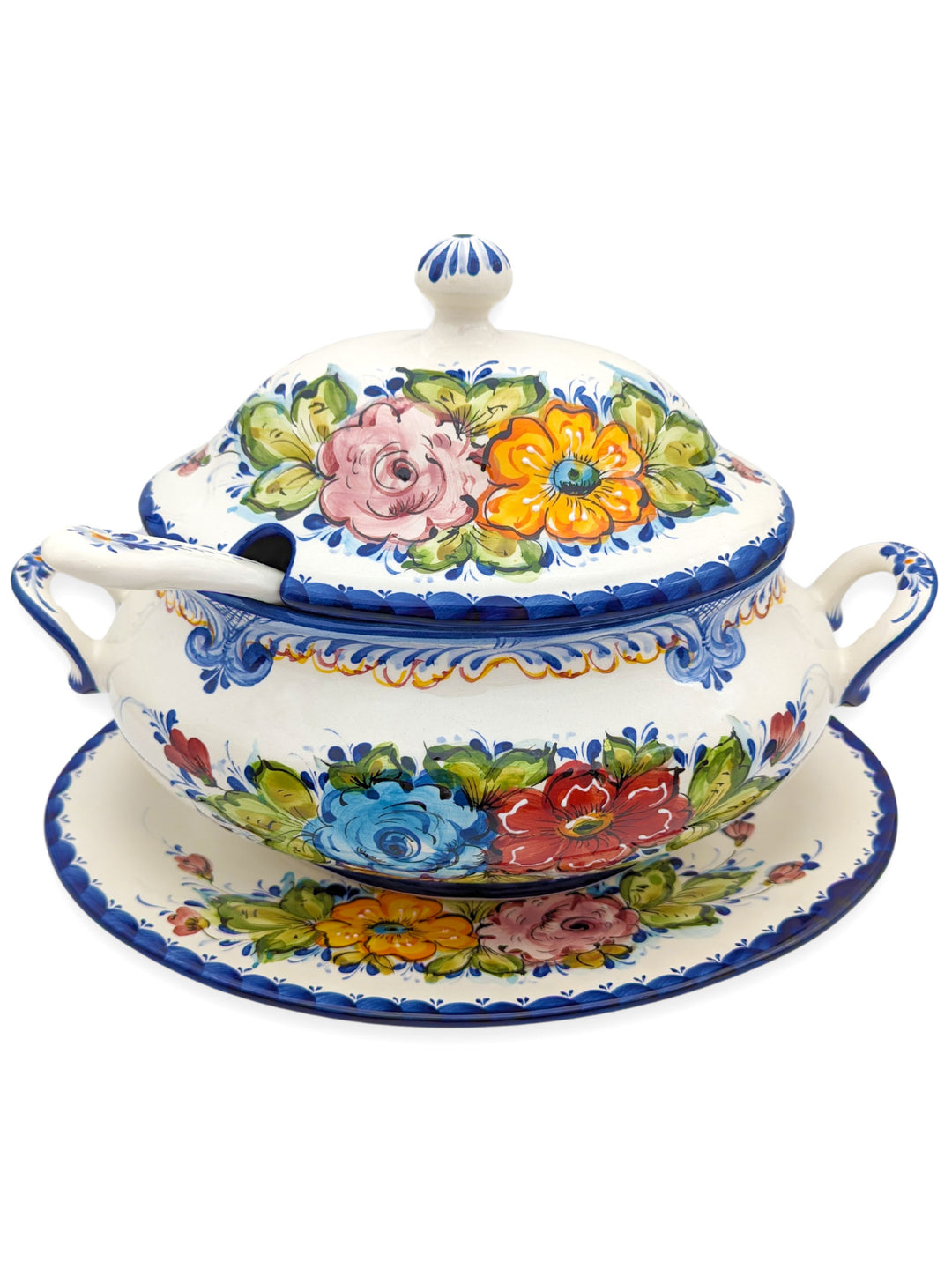 Hand Painted Alcobaça Ceramic Decorative Tureen Floral Design